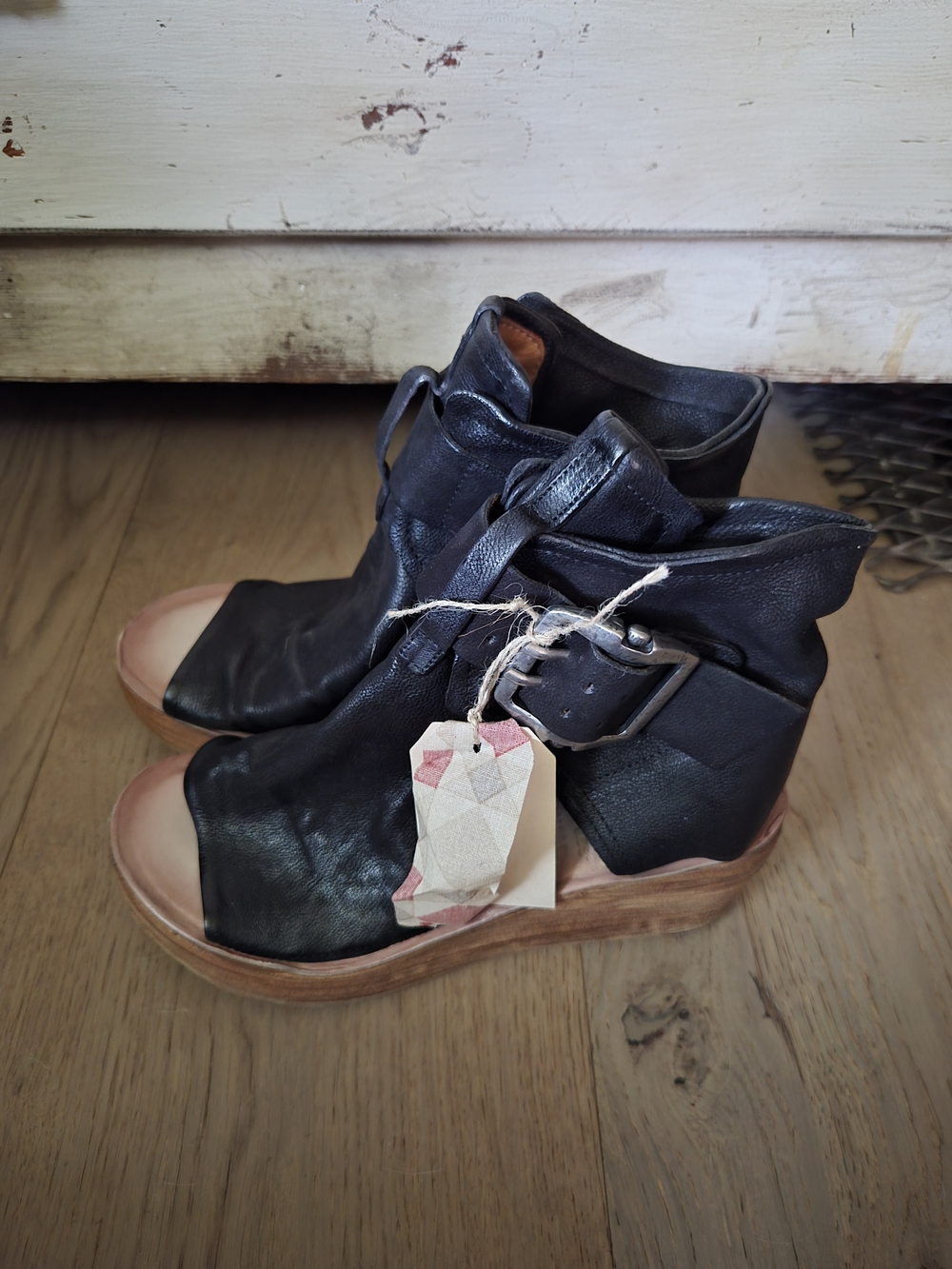 Women's Black Leather A.S. 98 Wedge Ankle Boots
